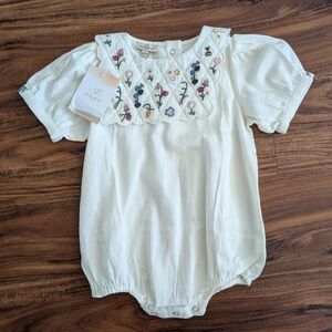 Cream Floral Embroidered Baby Romper